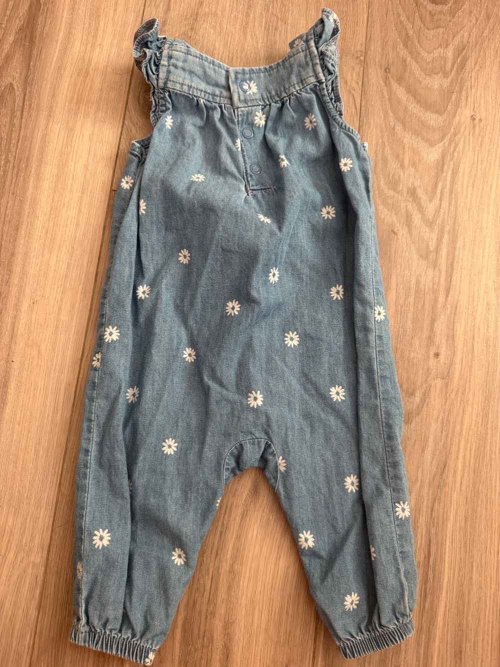 Carter's Light Blue Denim Daisy Overalls Romper - Picture 6 of 6